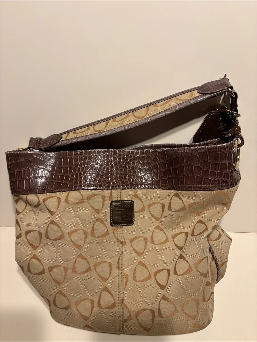 Liz Claiborne Beige and Brown Patterned Hobo Bag